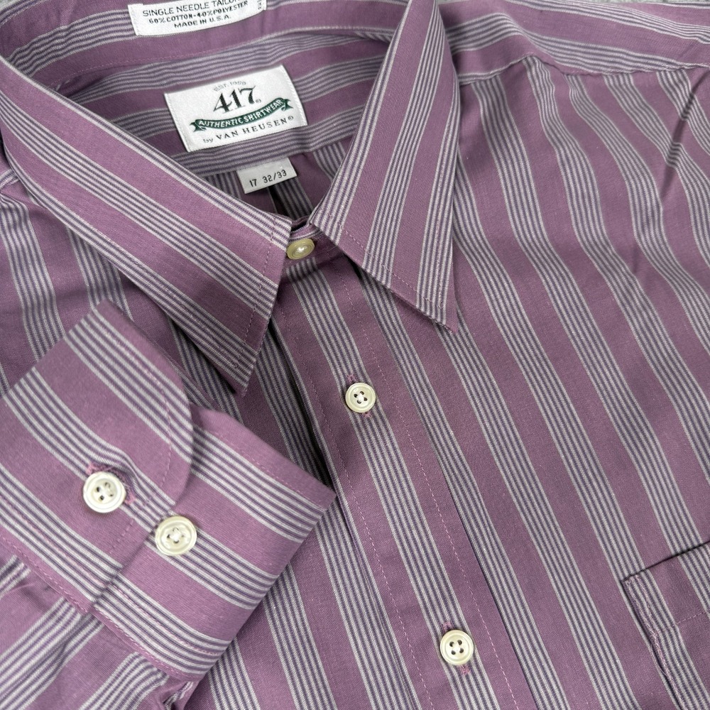 VTG Van Heusen 417 Dress Shirt Mens 17 32/33 Purple Stripe USA Single Needle NWT